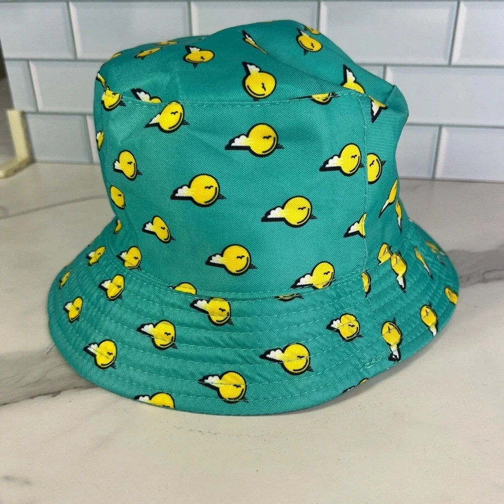 Happy Thursday Bucket Hat With Yellow Bird Pattern‎ Geometric